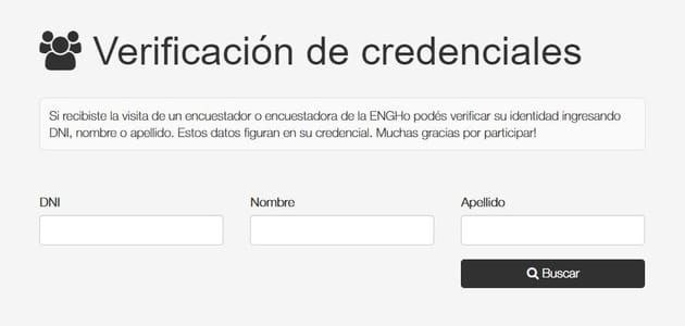 Verificación de credenciales de los encuestadores de la ENGHo